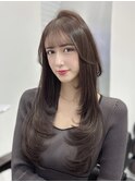 ミディアムレイヤーカット顔周りシールエクステグレージュ