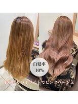 アッシュ 下丸子店(Ash) 脱白髪染めハイライトで作るピンクベージュカラー