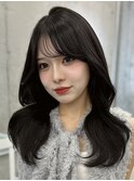 透明感カラーくびれヘアレイヤーカット前髪顔周りカット韓国ヘア
