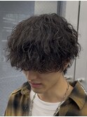 縦落ちパーマラウンドマッシュメンズパーマ