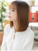 透明感カラーオレンジベージュ艶感ストレートロブ20代30代★10!