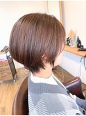 大人ショートボブ◎丸みショートカット×ピンクラベンダー