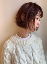 ソンノ(sonno)&nbsp;ミニボブ　ピンクベージュ　シースルーバング　チェリーレッド