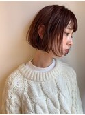 ミニボブ ピンクベージュ シースルーバング チェリーレッド