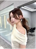 博多/韓国ヘア/顔周りカット/センター分け/マロンベージュ/前髪