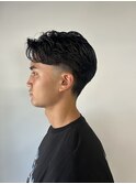 men'sニュアンスパーマセンターパートテーパーフェード
