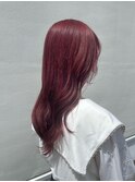 20代30代大人可愛い艶感レッド韓国風セミディ