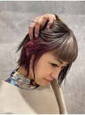 【札幌G grow】ぶつ切りボブ×インナーカラー×モーヴピンク