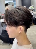 渋谷フェザーパーマセンターパートニュアンスパーマかき上げ七三