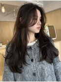 顔まわりレイヤー透明感グレージュ髪質改善低めレイヤー韓国ヘア