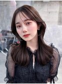 大人ガーリー似合わせカットミディアムレイヤーダークアッシュ