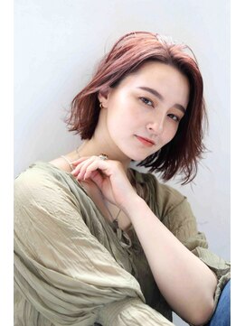 ムウ 難波(MOU) ボブクールショート前髪イメチェンピンクベージュ30代40代50代