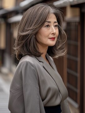 アルトリスト(Altruist Aging×HAIR&SPA) ＠ダークアッシュ大人ガーリーボブ着物ミディアムレイヤーカット