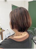 レッドブラウン×ショートボブ
