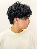 メンズマッシュツーブロ刈り上げ波巻きツイストスパイラルパーマ