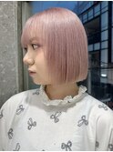 渋谷ブリーチカラータッセルボブ顔周りレイヤー切りっぱなしボブ