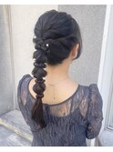 黒髪ロング　お呼ばれポニーテールアレンジ