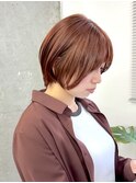 オレンジブラウン/ブリーチなしダブルカラー/ショートボブ/柏