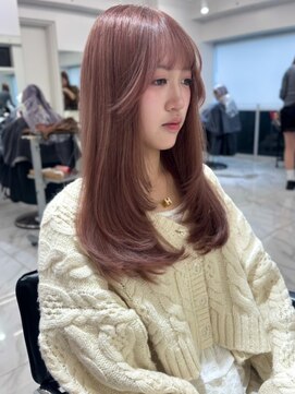 ランテルディ 渋谷(LANTERDIT) 顔周りレイヤー ブリーチ ピンクベージュ ダブルカラー 艶髪