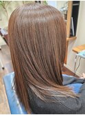 ツヤ髪ストレートセミロング×ナチュラルピンクブラウン