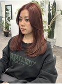 ブリーチなしダブルカラーでレッドブラウン×ワンカールレイヤー