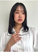 黒髪/ダークアッシュ/ミディアムレイヤーカット/髪質改善p越谷