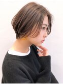 say.ショートボブ耳掛けショートイメチェンスモーキーカラー