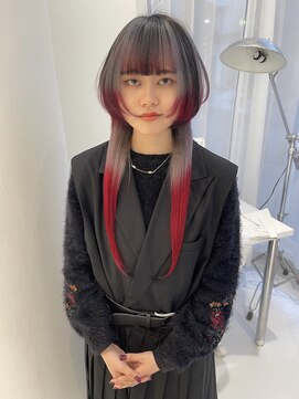 ハイブ 金沢(Hive) ハイトーン個性派グレーシルバーレッドレイヤーカット髪質改善