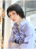ぱっつん前髪/オン眉/姫カット/アッシュブラック/センター北