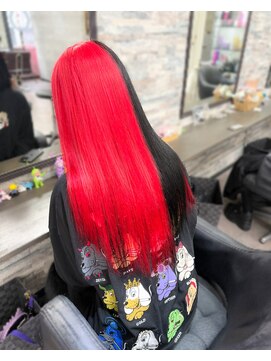 オズ 梅田店(OZ) 原色レッド×漆黒ブラック/スーパー人毛エクステ80枚/ツートン