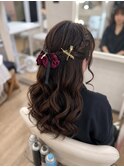 編み込みハーフアップ
