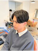 センターパート黒髪モテ髪ネープレス束感マッシュショートパーマ