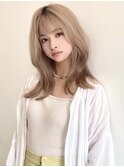 ミルクティーベージュダブルカラーケアブリーチシースルーバング