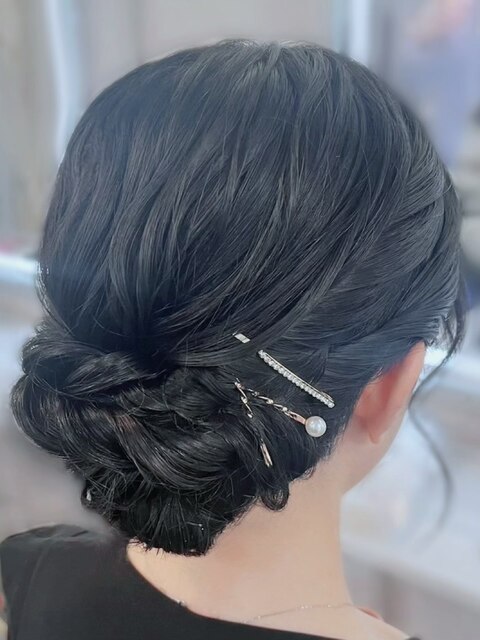 結婚式 お呼ばれ アップスタイル×ヘアピンアクセサリー付