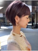 ショートヘアショートボブ白髪ぼかしハイライトカラーボブ