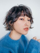 斜めバング/Aラインボブ/ショコラアッシュ/春パーマ/黒髪