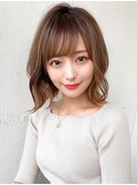 シャギーレイヤー韓国ワンホンヘアシースルーぱっつん前髪
