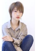 ひし形シルエット束感ショートパーマ韓国マッシュグレーベージュ