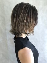 ムウ 難波(MOU)&nbsp;バレイヤージュ_グレージュカラーボブウルフココアベージュ