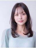 ミディアムレイヤー/大人可愛い/髪質改善/シースルーバング