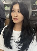 レイヤーボブハイライトブリーチレイヤーハイトーングレージュ