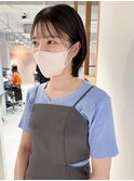 "久保田"くびれボブヘアシースルーバング暗髪ベージュカラー