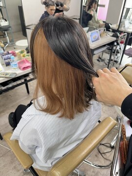 アジールヘア 所沢プロペ通り店(agir hair) シアーカラー姫カットセミディオレンジミルクティーボブ所沢