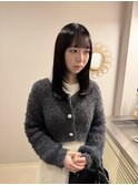 顔周りレイヤーカットアッシュブラックブリーチなしカラー韓国