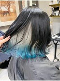 ケアブリーチで作るインナーカラーホワイトアッシュ×水色　s223
