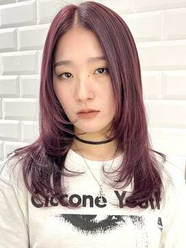 ピークアブー 銀座中央通り(PEEK-A-BOO) ピンクブラウンフェイスレイヤーウルフ顔周り似合わせイメチェン