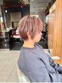 ショート　ショートボブ　白髪ぼかしハイライト　ピンクカラー