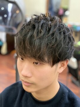 メンズ美容室 タカミ 爽やか前下がり束感ツーブロックマッシュ