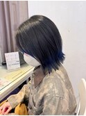 京都美容室　裾カラー　ブルーカラー　進詩織