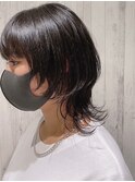 ミニウルフ/くすみブルー/流れるレイヤー/インナーハイライト